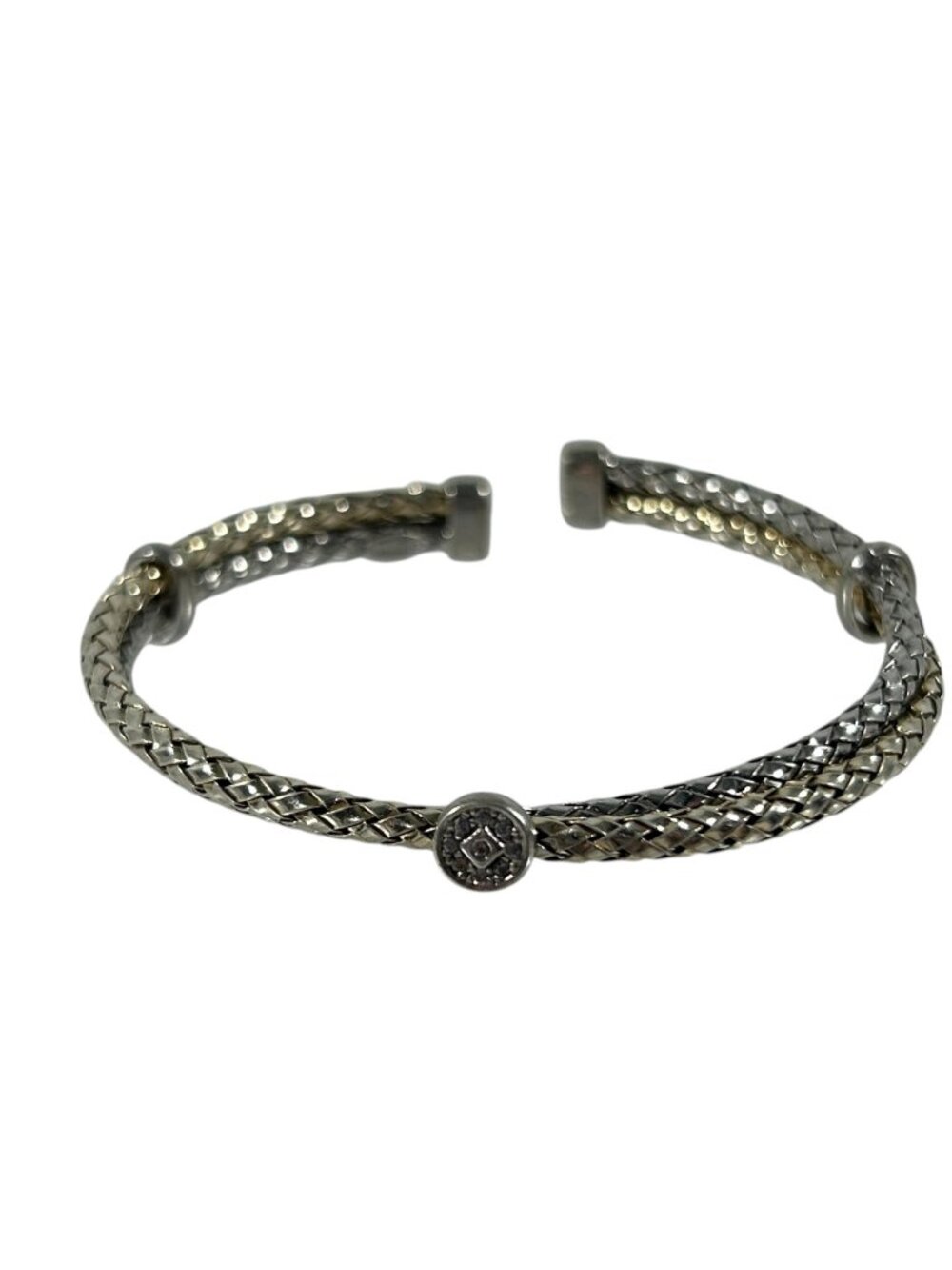Dyadema Italy 925 Sterling Silver Braided Cuff Bracelet CZ Two Tone Signed